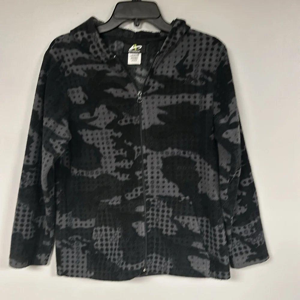 Athletech Boys Fleece Zip-Up Jacket Hooded Size L (10-12) Gray/Black